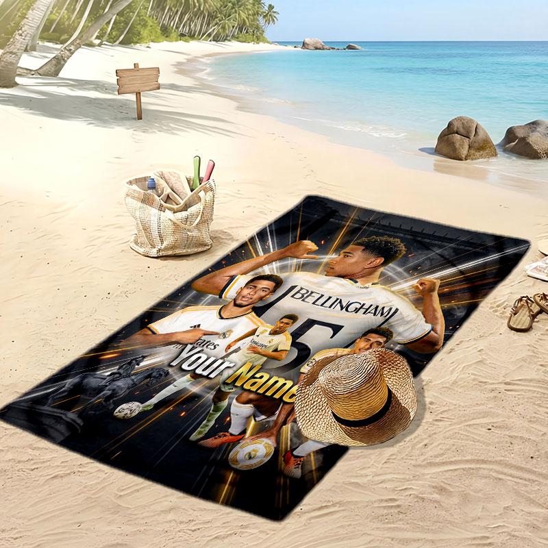 Asciugamano da Spiaggia Personalizzato Stampato Jude Bellingham Logo Calcio Supporto Nome Personalizzato Testo Asciugamano Assorbente Per Sport Viaggio Regalo Speciale