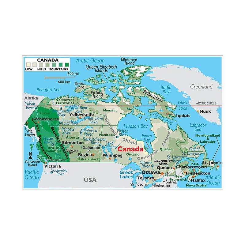 

Нетканый/холст английская карта серии фоновая ткань карта Канады топографическая карта настенный художественный плакат Декор 90*60cm(Canvas)