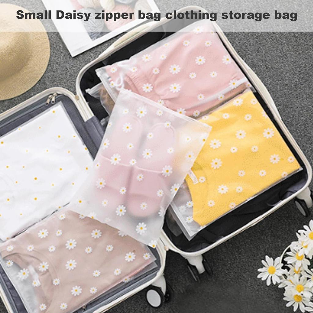 50PCS Daisy Flower Transparent Travel Storage Bag Zipper Lock Waterproof Clothing Closet Underwear Sorting Bag Makeup Bag