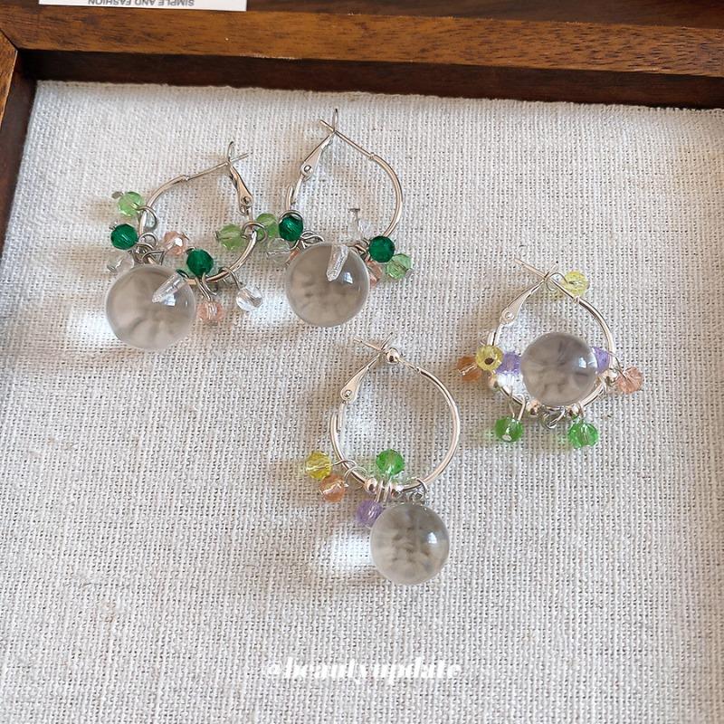 Summer Radiance~ Crystal Beaded Round Earrings Mori Vacation Style Versatile Earrings Design Sense Niche Earrings