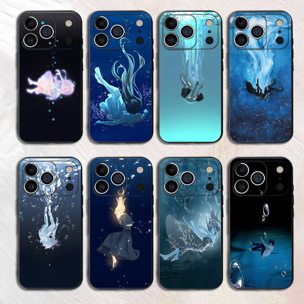 Falling Deep Sea Black Phone Case For IPhone 17 16 15 14 13 12 13 12 11 Pro Max Plus XS XR Silicone Soft Back Cover