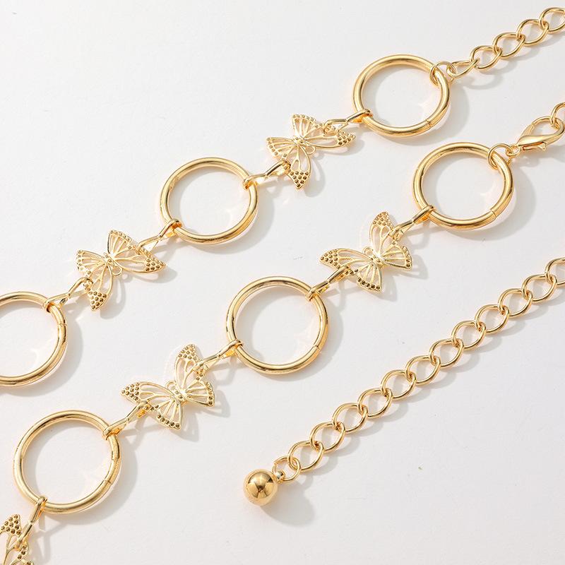 New Women's Sweet Rhinestone Butterfly Circle Metal Versatile Fashionable Waist Chain Adjustable Delicate Women's Belt