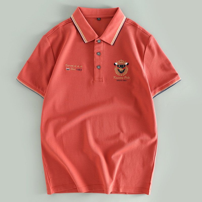 Foreign Trade Cut the Tag Off Tail Goods Summer High End Embroidery Pearl Cotton Polo Shirt Men's Business Leisure Lapel Short Sleeve T-shirt