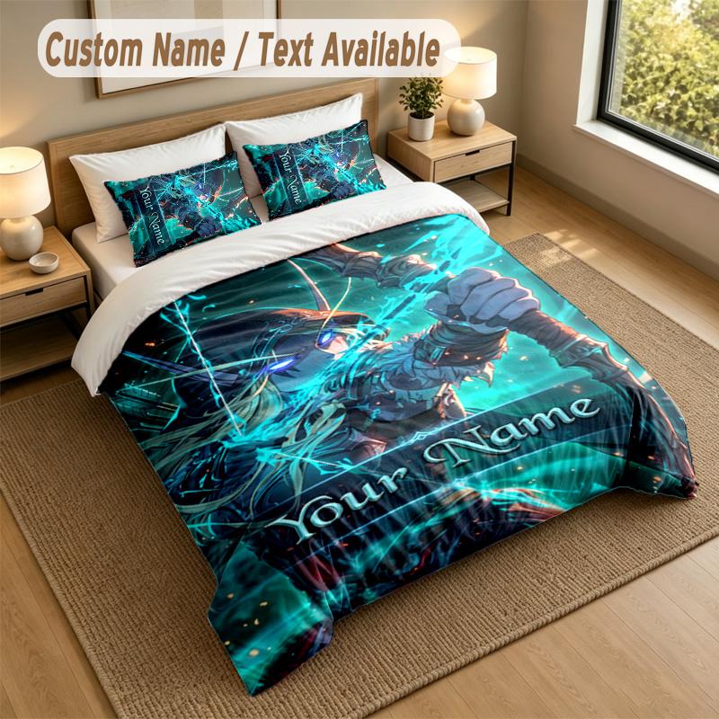 3Pcs Bedding Set Custom Name Text, 1 Sheet 2 Pillowcases Home Bed DecorWorld of Warcraft