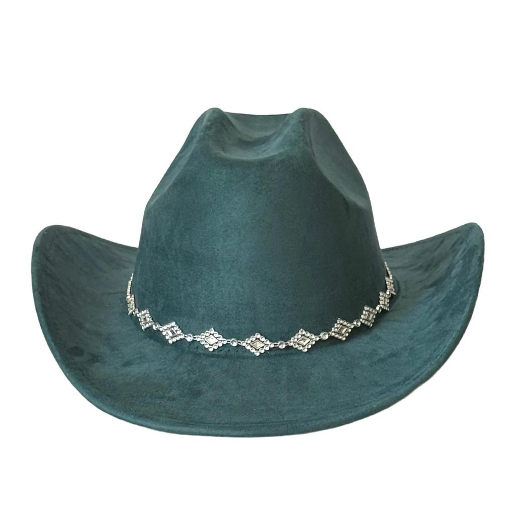 Rhombus Rhinestone Suede Cowboy Hat - Upturned Brim, Fluffy Design, Perfect for Parties or Gifts
