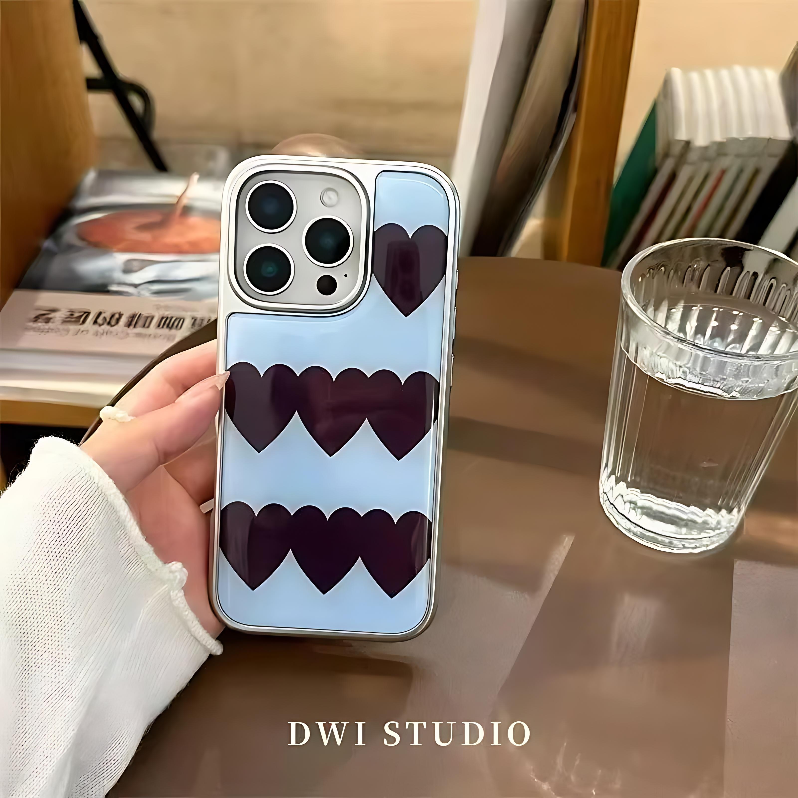 

Korean INS Love Heart Blue Phone Case for iPhone 17 16e 16 15 14 13 12 11 Air Pro Max X XR 8 7 Plus Luxury Clear Soft Back Cover iPhone 11