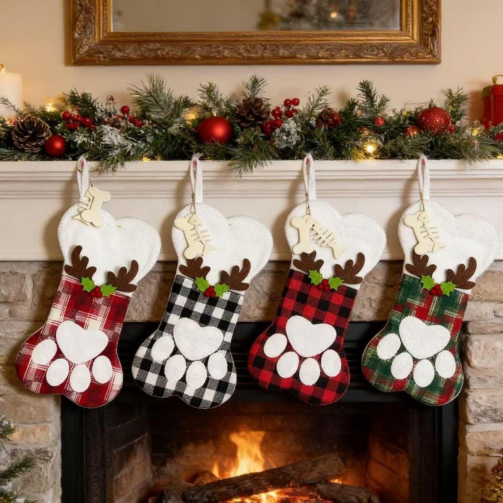 Antler Bones Christmas Stocking & Ornament Gift Bag for Tree Decorations & Candy Gifts