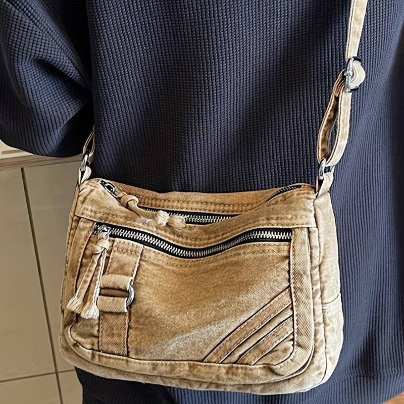 Women'S Vintage Crossbody Bag with Adjustable Strap - Multi-Zipper Compartments, Durable Polyester Lining, Solid Color for Daily Commute & Shopping