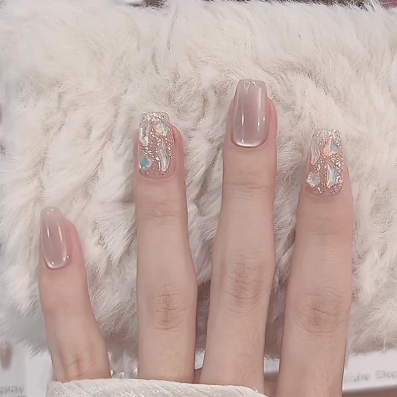 Purple-Pink Cat Eye Spring/Summer Wearable Handmade False Nail Tips