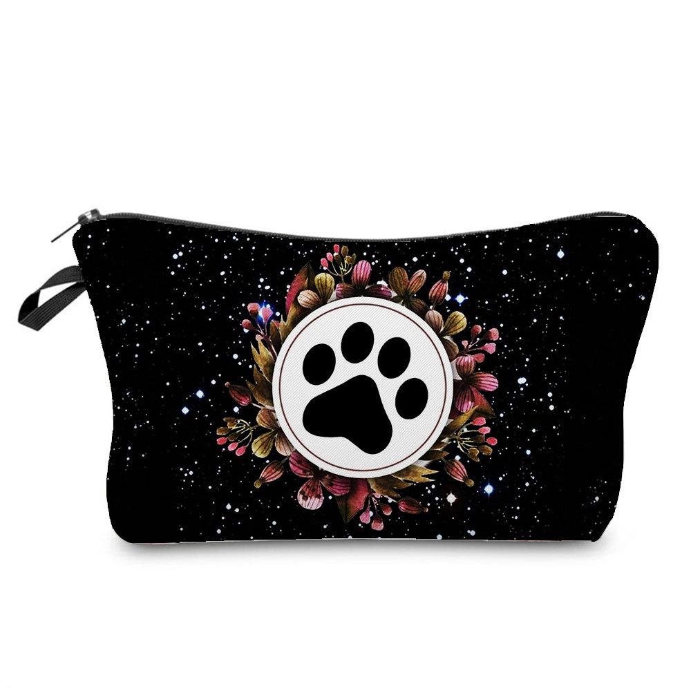 Women Dog Paw Print Cosmetic Bag Toiletries Organize Travel Storage Case 6874