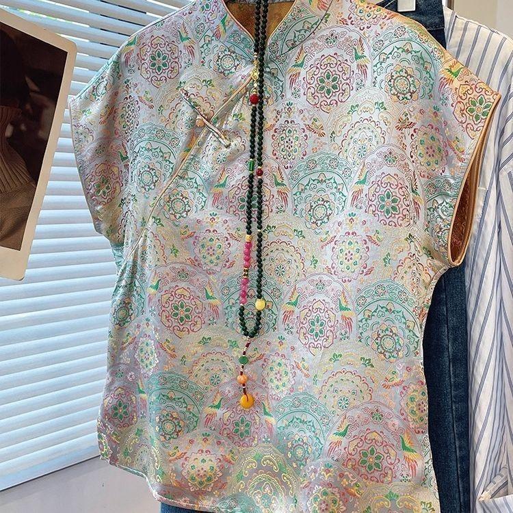 

Носите высококачественную атласную рубашку с принтом, тонкую ретро-рубашку-футболку, лето 2025 M [Recommended within 50kg]