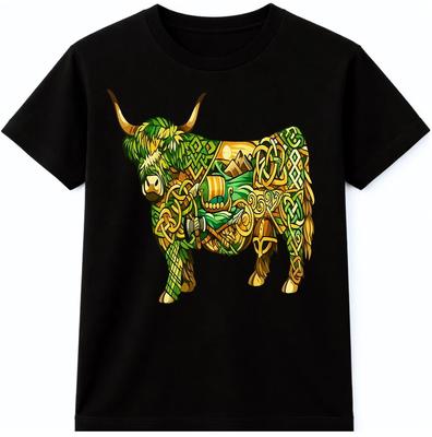 Nordischer Bulle T-Shirt Wikinger Knotenmuster Mythologie Grafik T-Shirt Keltischer Stil