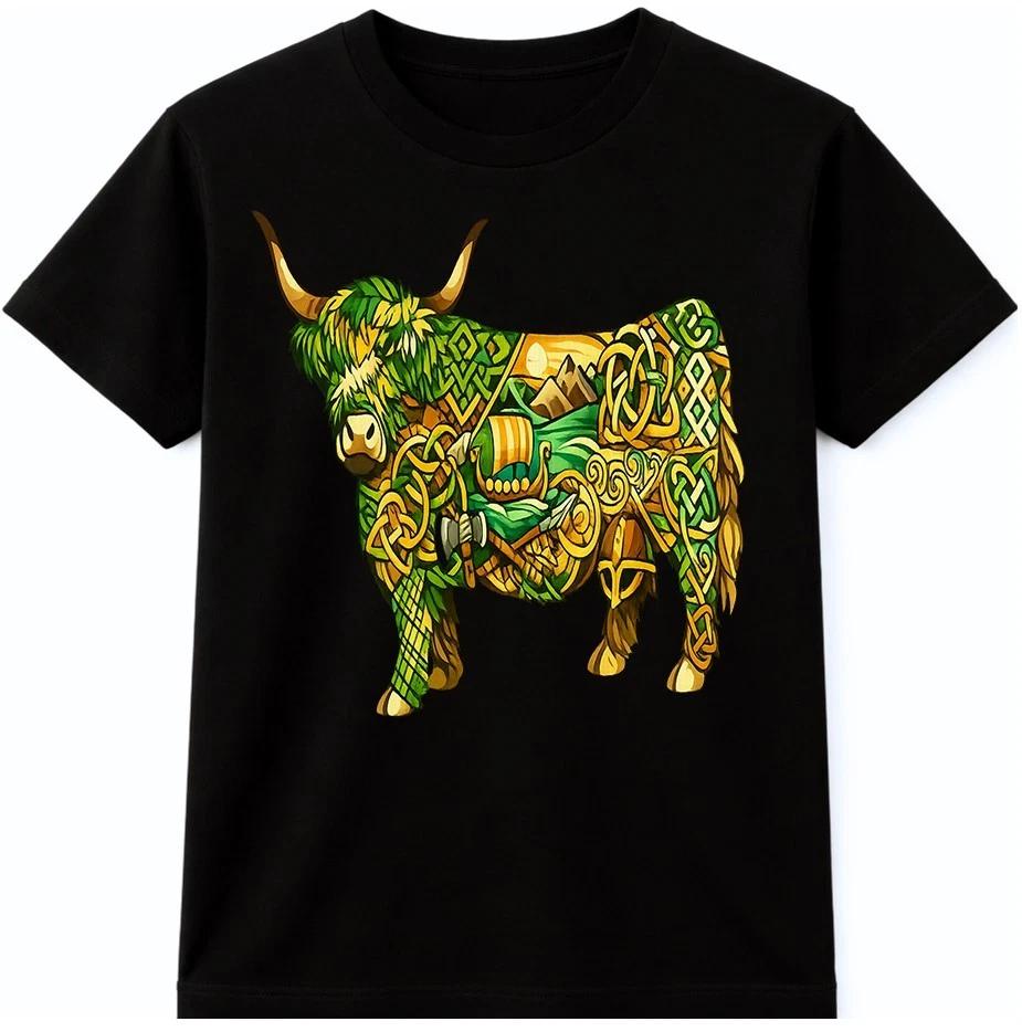 Norse Bull T Shirt Viking Knotwork Mythology Graphic Tee Celtic Style XL