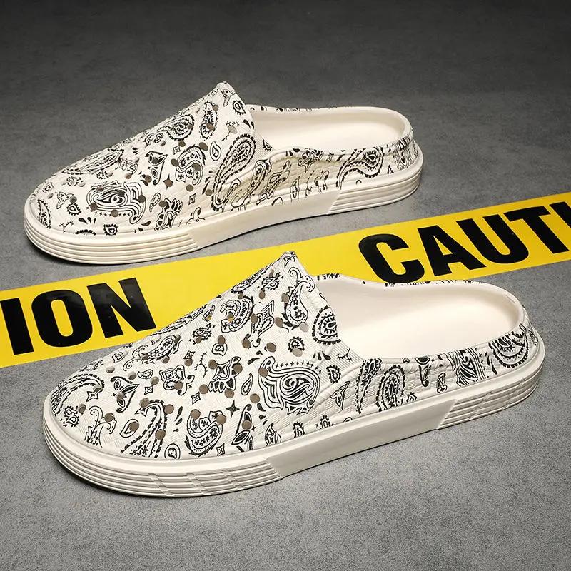 Men's Shoe Flat Hole Beach Slides Mules Half 2025 Style Designer Luxury Eva High Quality Fashion Pvc Original Adult Male Slipper