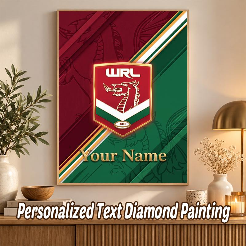 Wales Rugby Custom Name Text 5D Diamond Painting Kit DIY Full Drill Diamond Art Decoration
