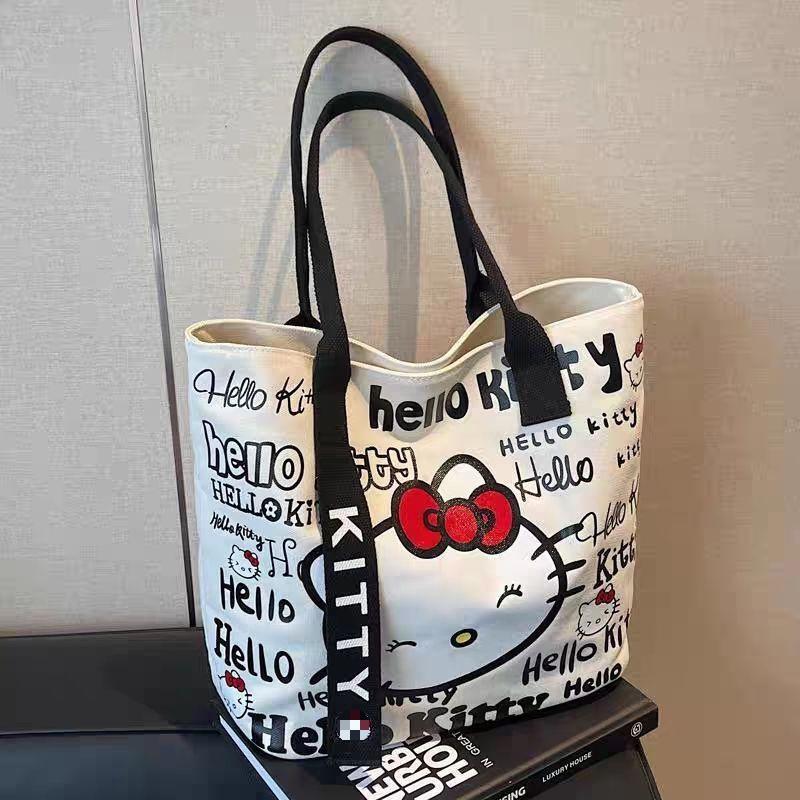 Women's Large Capacity Cartoon Canvas Tote Bag - Cute, Versatile, Single Shoulder for Commuting