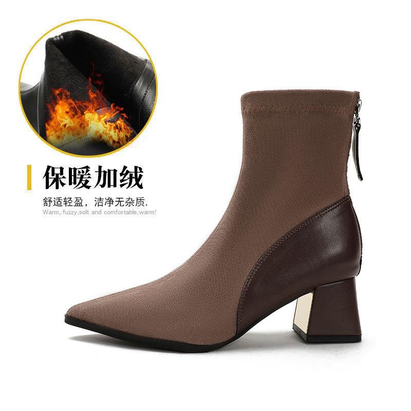 

Тонкие остроносые ботинки на среднем каблуке, французские модные ботинки средней длины, подходящие по цвету, 2024, новые короткие ботинки на толстом каблуке, женские одинарные ботинки на весну и осень 39