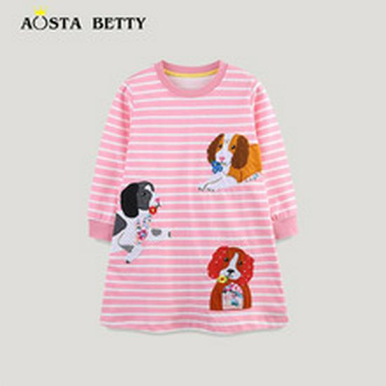 Autumn Unicorn Embroidery Princess Dress - European & American Style, Knitted Cotton for Girls