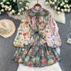Summer Autumn Women Vintage Print Designer Runway Dresses Full Sleeve Mini Short Party Dresses with Belt