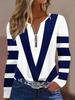 Herbst Winter Damenmode Geometrischer Print T-Shirt Langarm Top Reißverschluss vorne Elastisches Weiches Gewebe