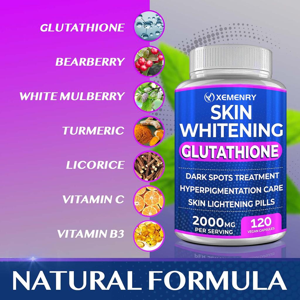 XEMENRY Capsule de Albire cu Glutation, 2000mg Glutation, Supliment de Albire cu Eficiență Ridicată, Antioxidant