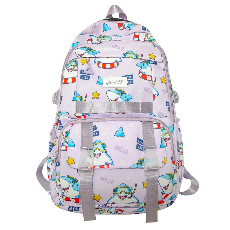 Cute Cartoon Shark Swimming Circle Star Pattern Student Backpack For School Use