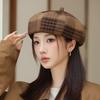 New Autumn and Winter Plaid Beret Women's Fashion Painter Hat Retro British Bud Hat