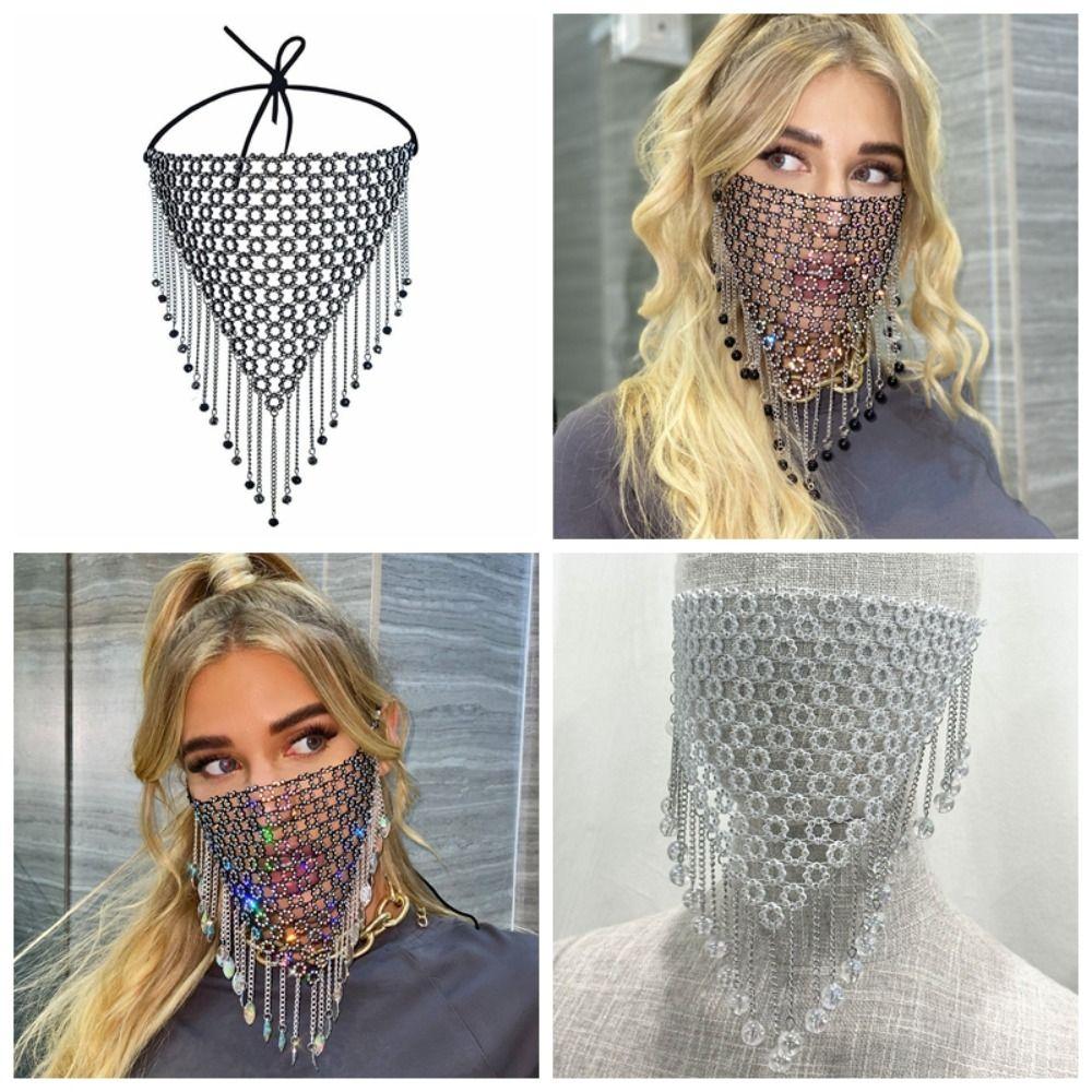 Tassel Face Cover Fishing Net Masquerade Mask Delicate Rhinestone Mask  Dance Party