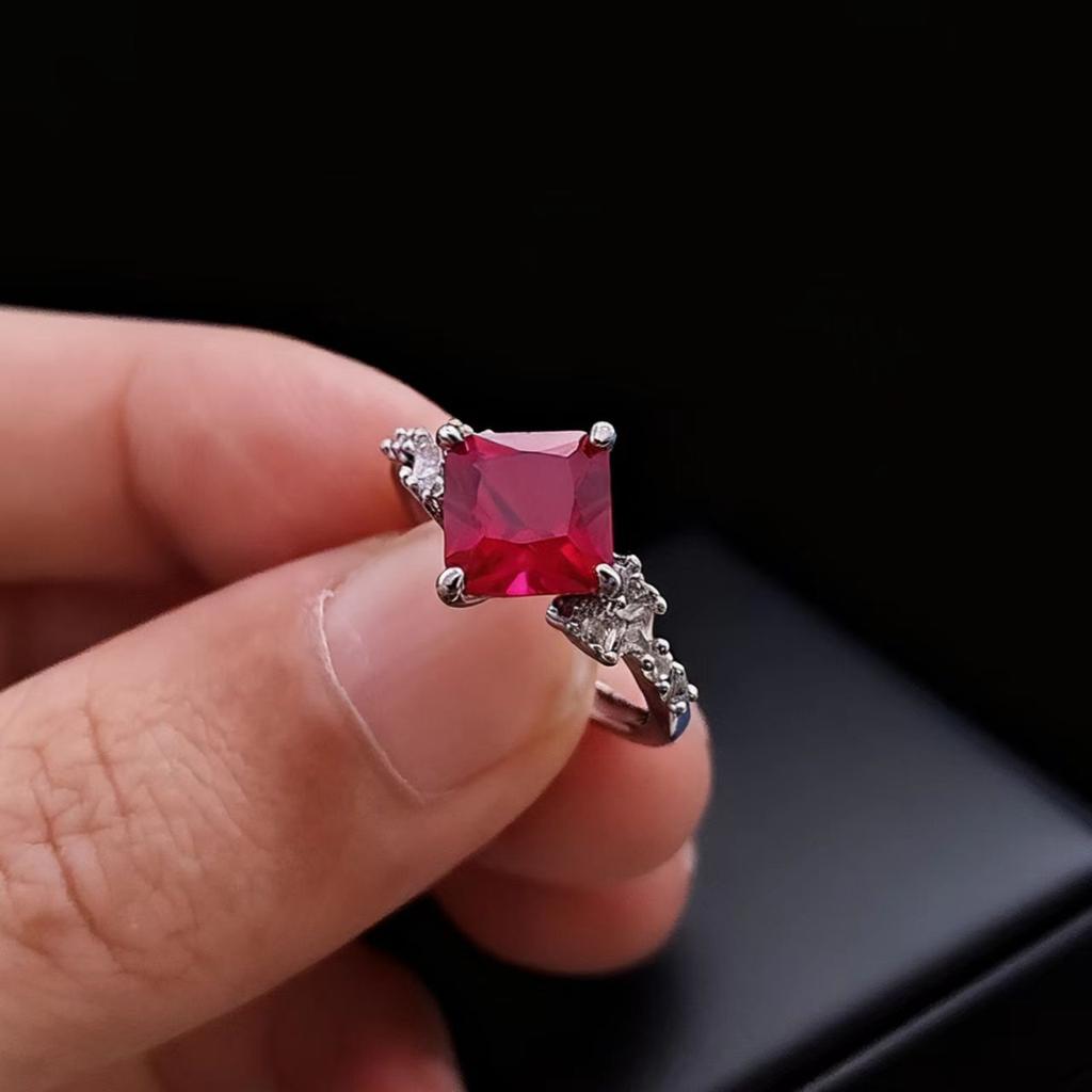 Jewelry Imitation Natural Ruby Emerald Square Ring Women'S Light Luxury Fashion Creative Color Treasure Ring