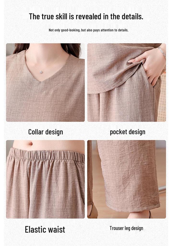 Set Pigiama Estivo Senza Maniche Taglie Forti da Donna – Elegante Pantalone a Gamba Larga Monocolore per Madri di Mezza Età