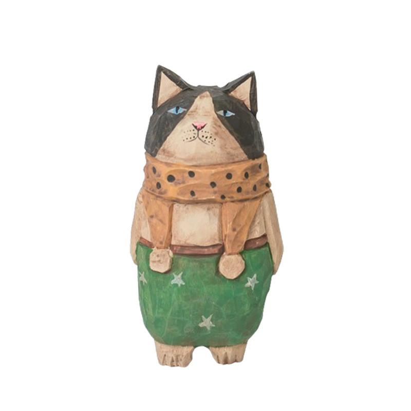 Wooden Cat Figurine Craft Gift For Home Office Decor Collectors Gift