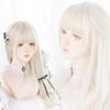 RyuuCos Lolita Langes Lockiges Haar mit Geraden Weißen und mit Weißem und Goldenem Akzent Hitze Perfekt für und Schule und Kulturelle Perücke, Pony, Gold, Farbe,