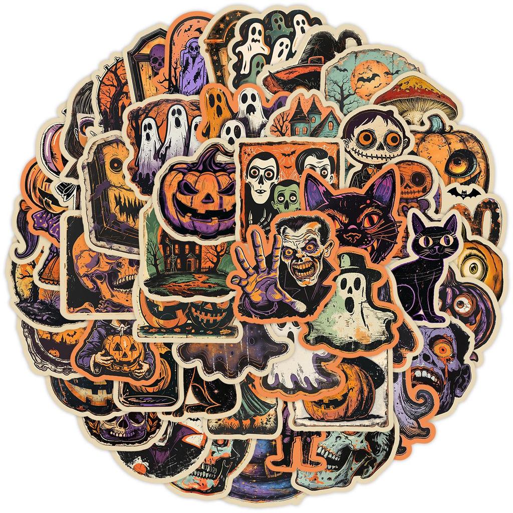 50 Retro Halloween Waterproof Stickers for Phones, Computers & Skateboards - Decorative Festival Decals