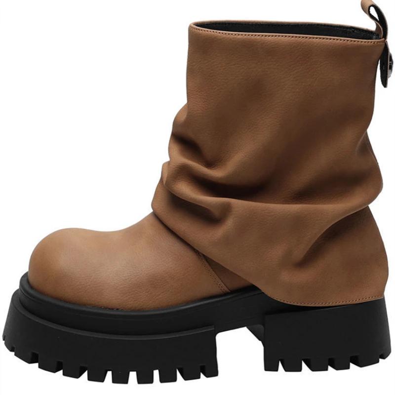 Fashion New Style Work Boots for Spring and Autumn Non-slip Wear-resistant Women Short Boots Thick-soled Zippered Mid-tube Women's Boots