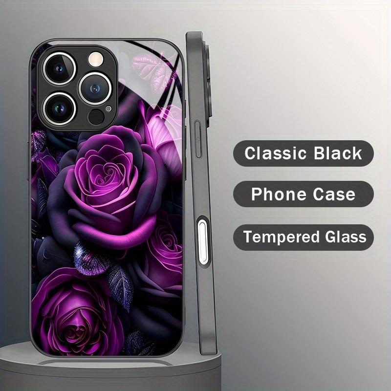Handyhülle Für iPhone 11 12 13 14 15 16 17 Pro Max 17Air 16E 7 8 16 Plus XR XS X Dunkelviolett Rosenmuster Gehärtetes Glas Cover