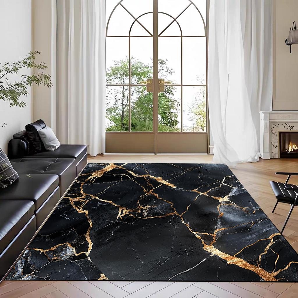 Modern Luxury Marble Carpets for Living Room Decor Fashion Gold Wire Sofa Side Coffee Tables Mat Non-slip Washable Bedroom Rugs