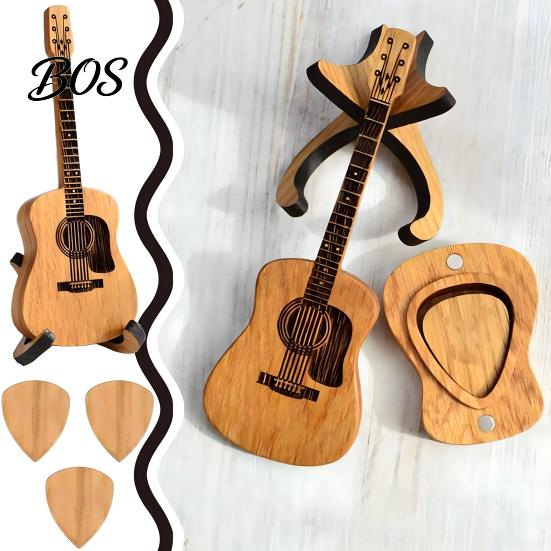 Personalized Music Gift Guitar Pick Holder with Stand, Wooden Plectrum Display Small Ornament Miniature Shape, Organizer for Lovers Case