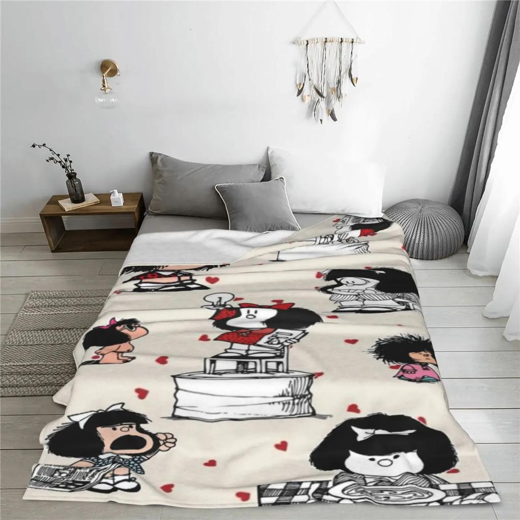 Cartoon Cute Mafalda Soft Flannel Blanket for Sofa,Luxury Bedding Knee Nap,Lovely Girl Lightweight Throw Blanket For Living Room