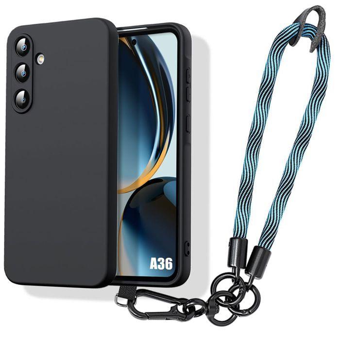 Coque pour samsung galaxy a36 5g - protection silicone anti-rayures avec dragonne amovible bleu
