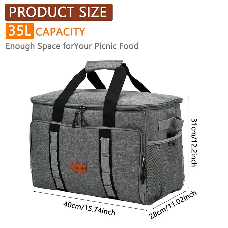35l Large Collapsible Cooler Bag Leakproof Insulated Thermal Tote Portable Beach Fishing Camping With Shoulder Strap