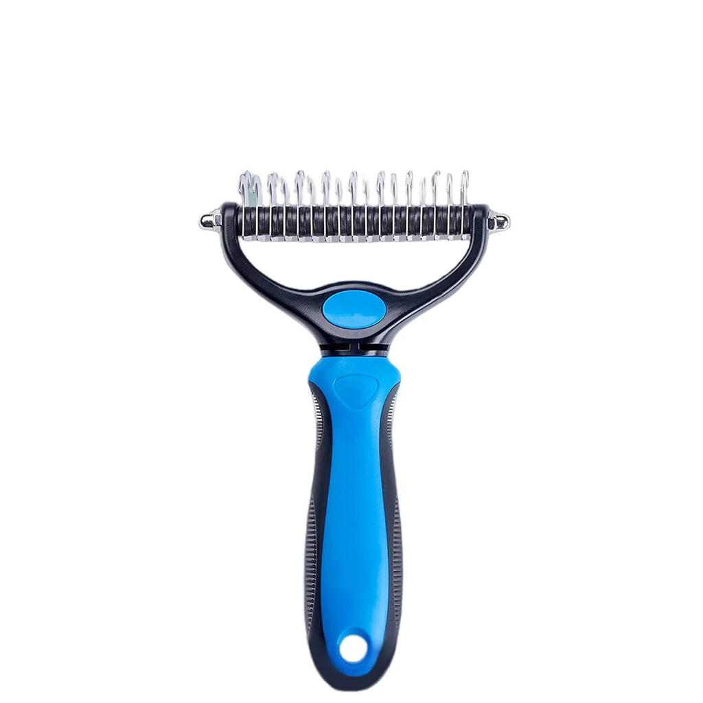 Pet Deshedding Brush - Double-Sided Undercoat Rake for Dogs & Cats - Shedding Comb and Dematting Tool for Grooming, Extra Wide