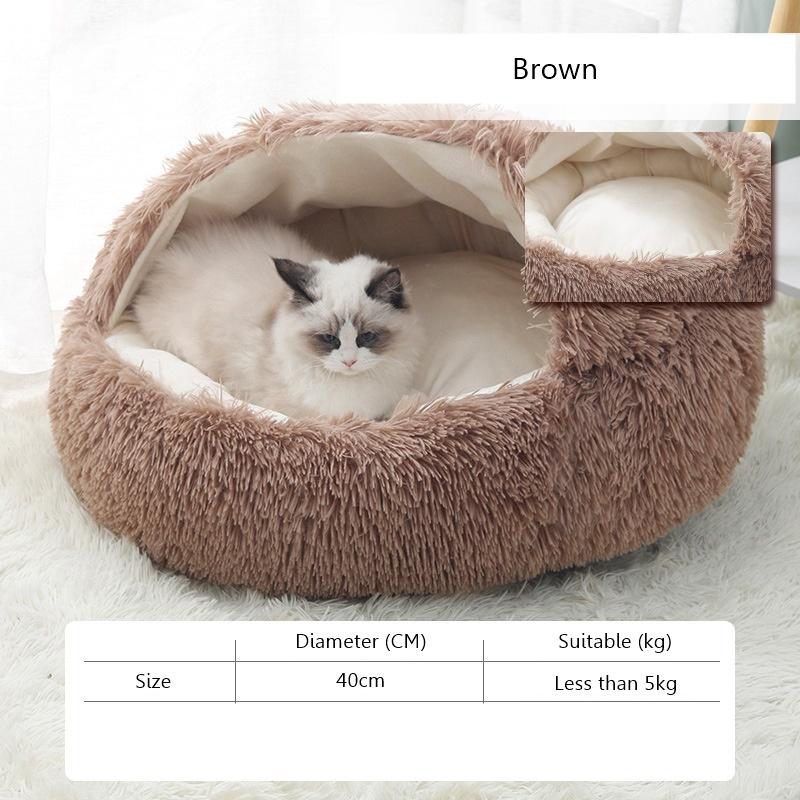 

2024 Новый зимний теплый полузакрытый кошачий туалет-ракушка для домашних животных, кровать для кошек, полузакрытая будка для собак 40cm