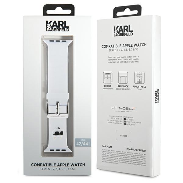 Karl Lagerfeld Pasek Klawlslcnh Apple Watch 42/44/45/49Mm Biały/White Strap 3D Rubber Choupette Head