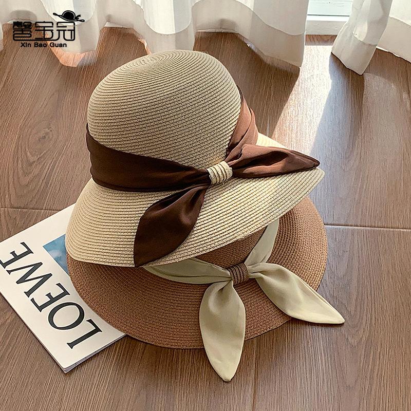 Summer big eaves sunshade sunscreen straw hat casual beach sun hat children advanced sense show face small straw bucket hat