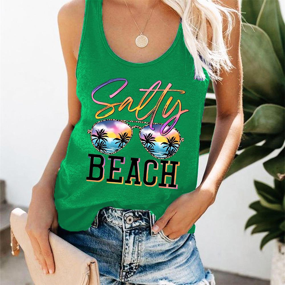 Débardeur de plage pour femme avec imprimé œil - Haut décontracté de voyage style européen et américain