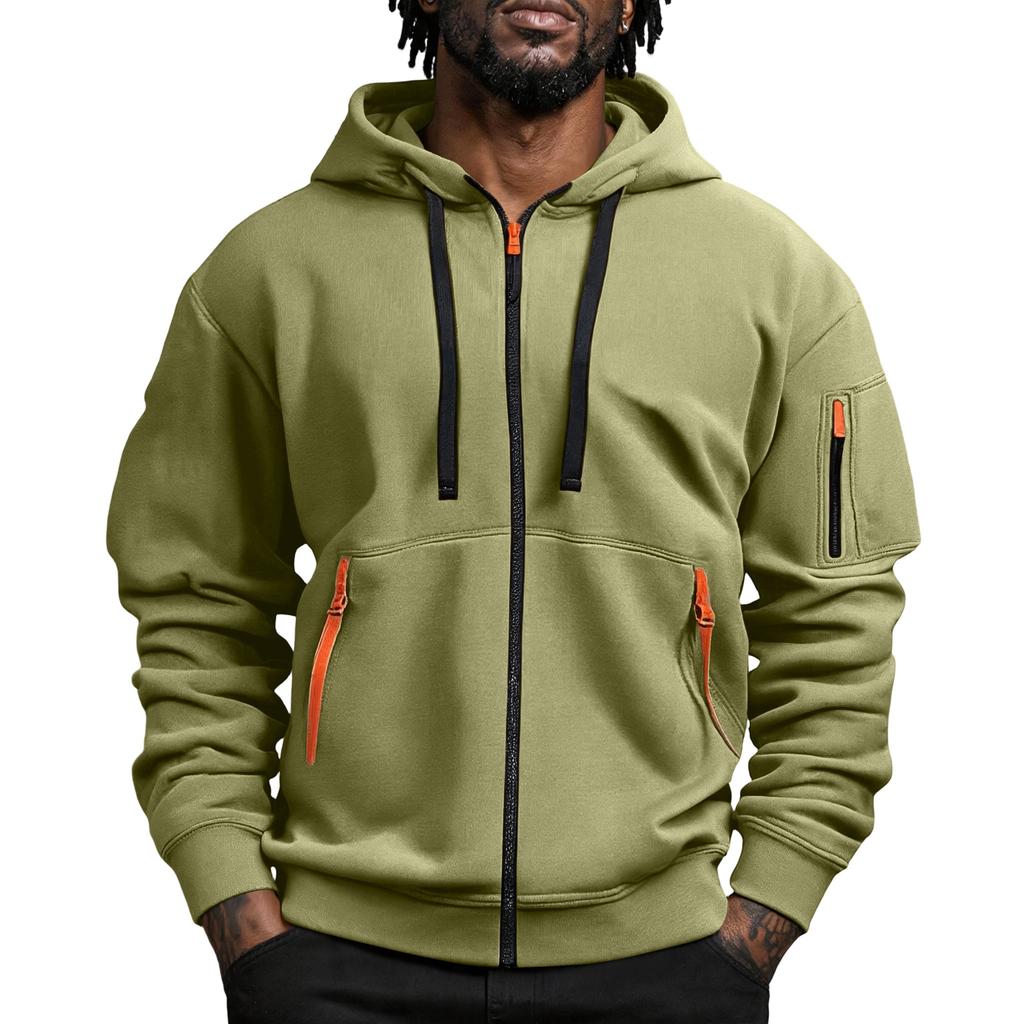 Herren Zip-Up Kapuzenjacke mit mehreren Taschen Sportlich-Lässiges Oberteil für den täglichen Gebrauch