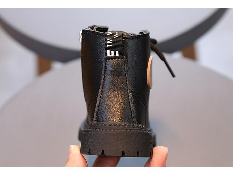 2025 Autumn/Winter British Style Kids' Soft Leather Non-Slip Ankle Boots with Lace-Up and Zipper