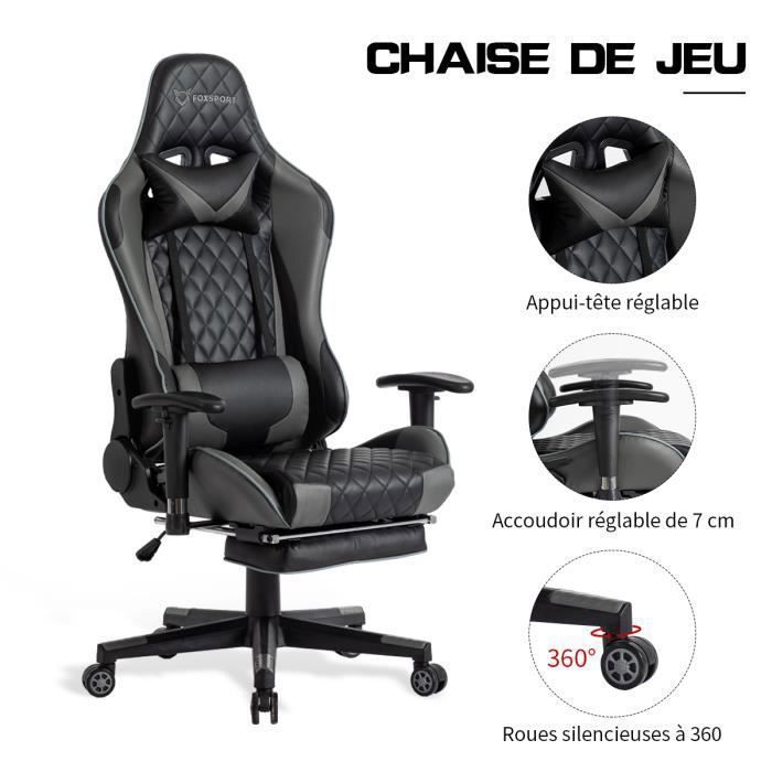 FOXSPORT Fauteuil De Bureau - Gamer - Réglable - Repose-pieds - Cuir - Noir-Charge 150KG