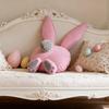 Easter Bunny Pillow Pink Bunny Cushion with Long Ears Fluffy Tail Cute Feet Polka Dot Stuffed Rabbit Plush Toy Throw Pillow for Home Sofa Couch Car