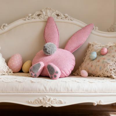 Osterhasen Kissen Rosa Hasen Kissen mit langen Ohren Flauschiger Schwanz Niedliche Füße Gepunkteter Plüschhase Stofftier Kissen zum Werfen für Zuhause Sofa Couch Auto